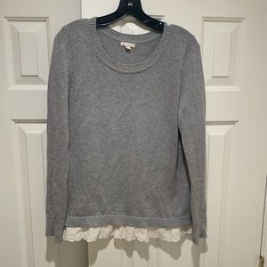 Gap grey knit sweater with white lace detail